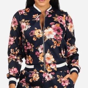 Available Navy Blue Floral Boomer Jacket
